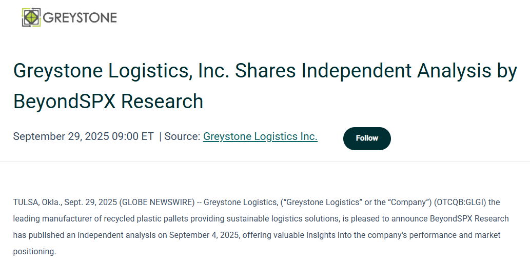 Greystone Logistics Press Release